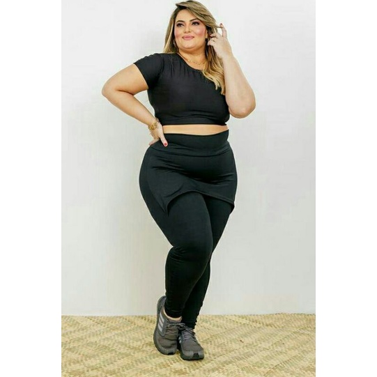 Calça Legging Plus Size com Saia Preta