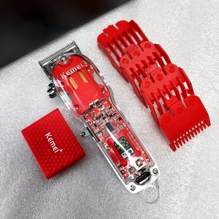 Kemei Máquina De Corte Cabelo Recarregável Barber Shop Fade Hair Clippers 10 W Sem Fio Trimmer Capa Vermelha Transparente