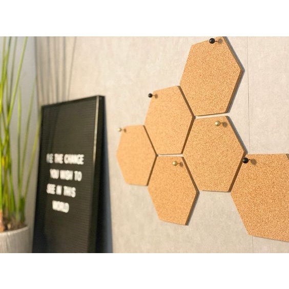 Mural De Fotos e Recados Cortiça Hexágono 6 Peças