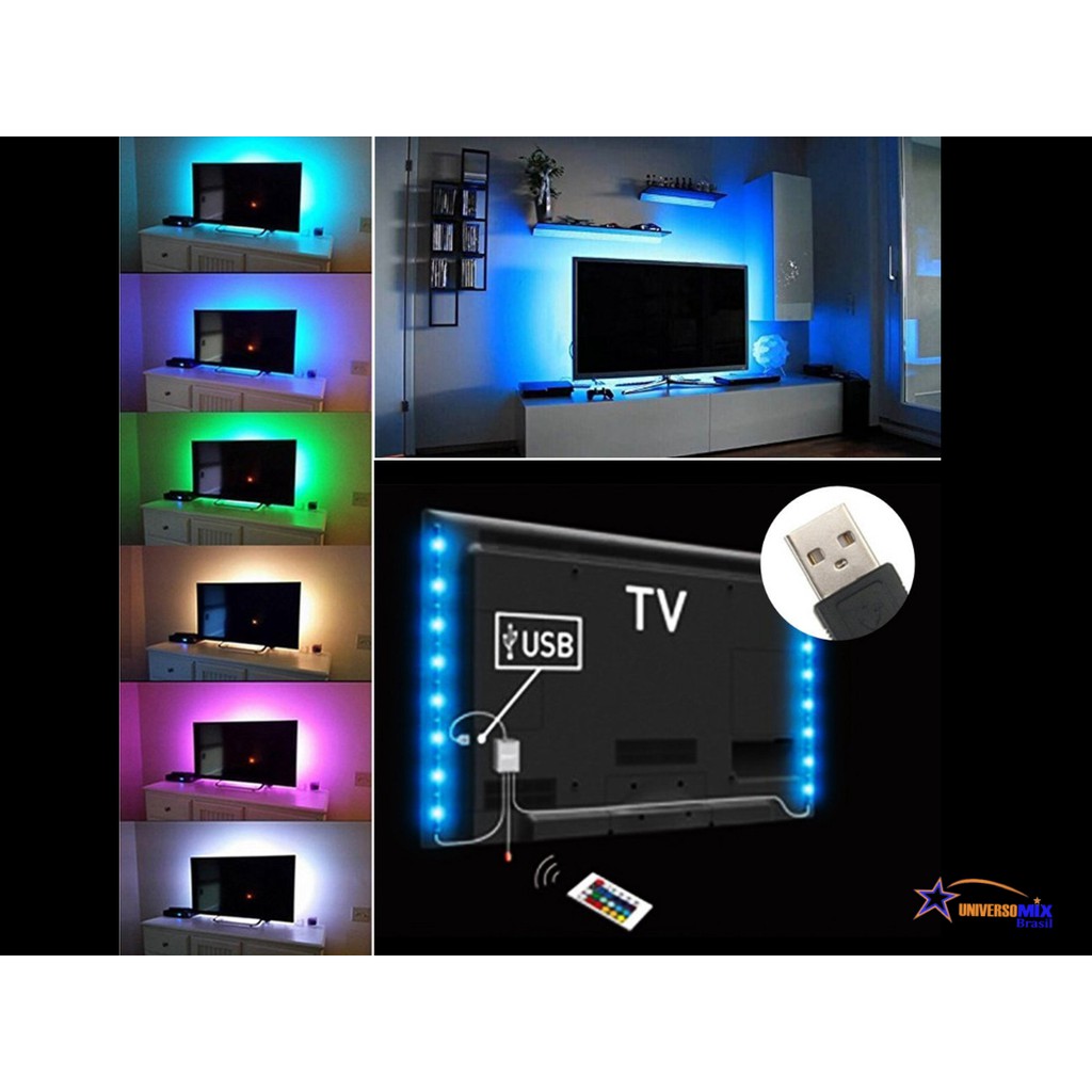 Fita Led Rgb 5050 5v Rolo Com 3m Usb Para Tv E Pc | Shopee Brasil