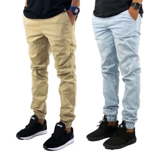 Kt 2 Calça Jogger Masculina Jeans Sarja Premium cor bege, preta