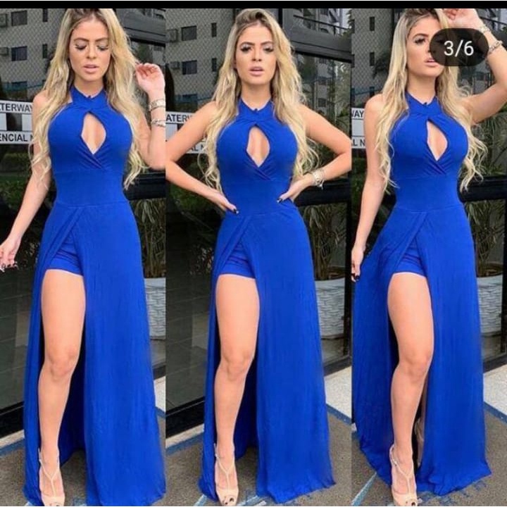 Vestido Forma Macacão Frente Única Com Bojo e Fenda Frontal Estilo Top Fashion - Tendência