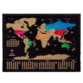 Mapa Mundi de Raspar | Unlocked | Com moldura | 88x66 CM | Mapa de Viagens | Raspadinha | Scratch Map