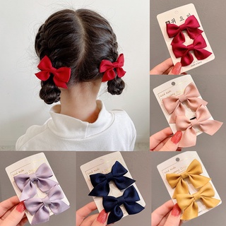 2Pcs/set Kawaii Cor Sólida Nó De Laço Tecido Grampo De Cabelo Para Bebê Menina Gira Cores De Doces Kids Bow Duckbill Clip