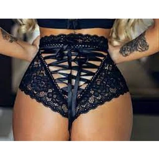 Tanga Short Lacradora Renda Com Laço De Fita De Cetim Atrás Luxo Shortinho Calesson de Renda Confortável Caleçon