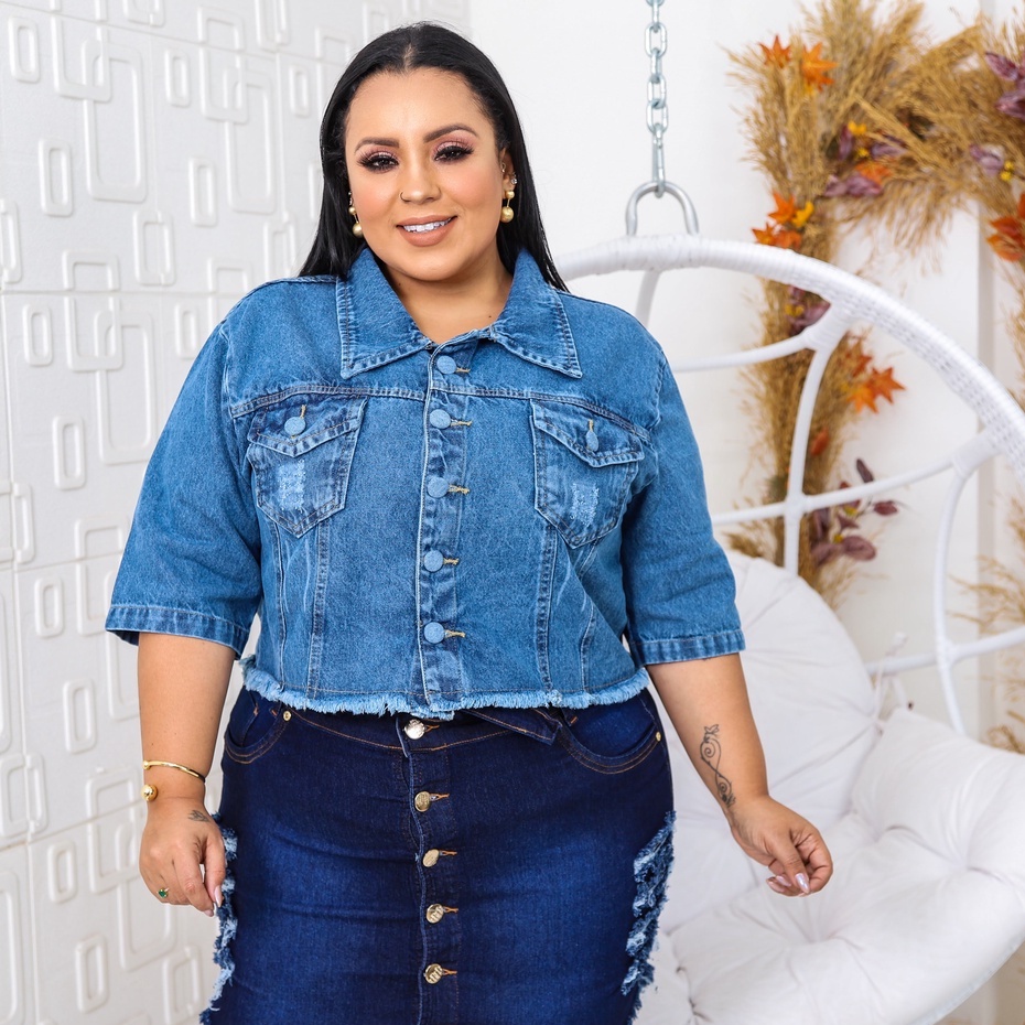 Jaqueta jeans feminina curta best sale plus size