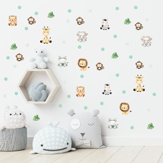 Adesivos de Parede Infantil Safari Aquarela + Bolinhas, o melhor, lindo, decoração quarto de bebe, fácil e rápido, promoção , qualidade premium