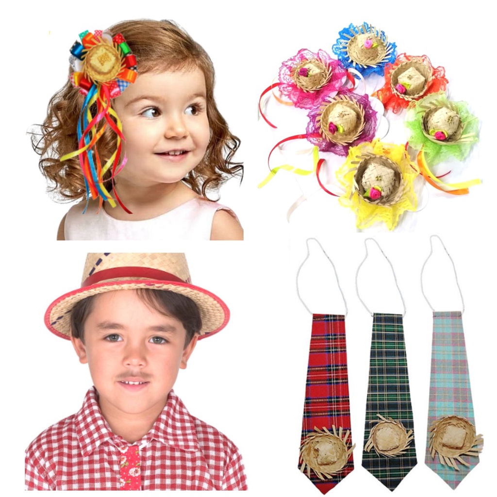 Kit C/24 Acessórios Festa Junina Chapeuzinho Gravatinha | Shopee Brasil