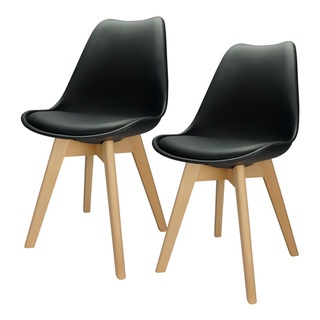 Kit 2 Cadeiras Charles Eames Leda Luisa Saarinen Design Wood Estofada Base Madeira Preta Branco Bege Cinza