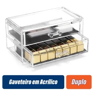 Gaveteiro em Acrílico Maquiagem Biju Escritório 2 Gavetas Organizador Plastico