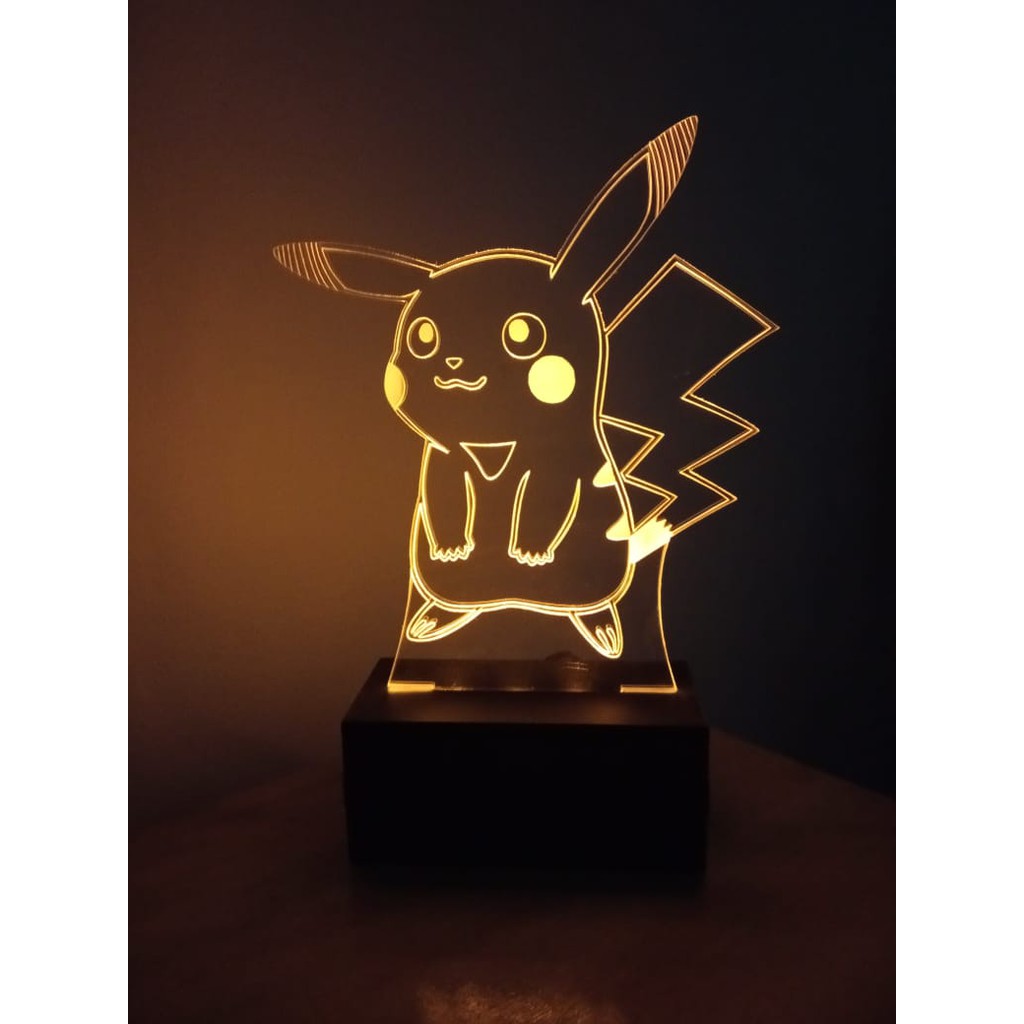 Luminária Abajur Led Pokémon Pikachu Amarelo
