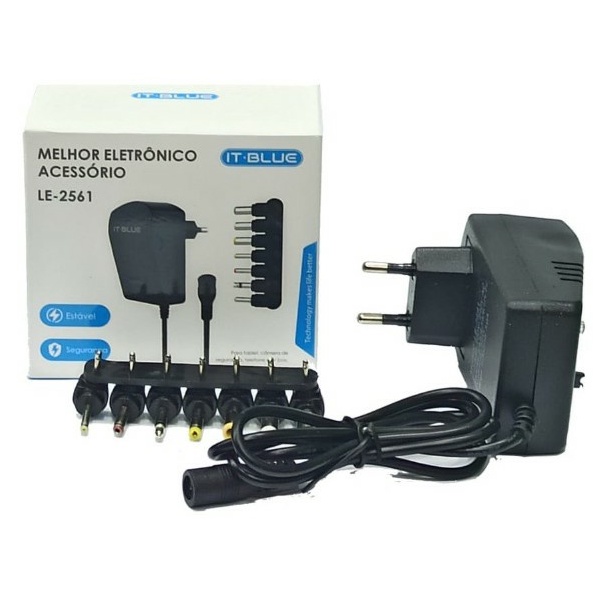 Fonte De Alimentaçao Universal 3/4.5/5/6/7.5/9/12v c/7pinos 3A 30W LE-2561 IT-BLUE