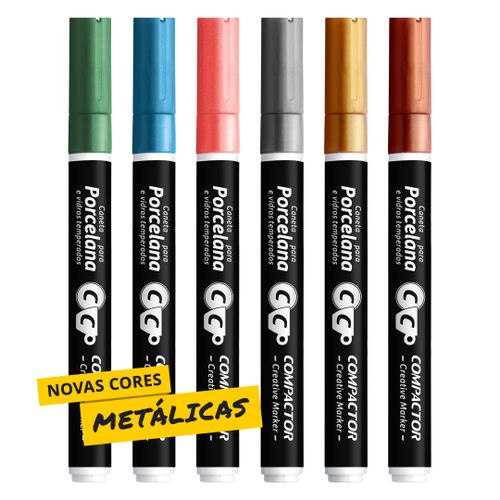 Kit com 6 Canetas Metálicas para Porcelanas - Creative Marker