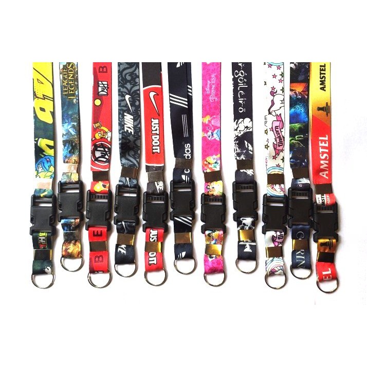 Chaveiro Cordão Moto Pescoço Fecho Engate Cracha Multimarcas Desenho Anime Surf