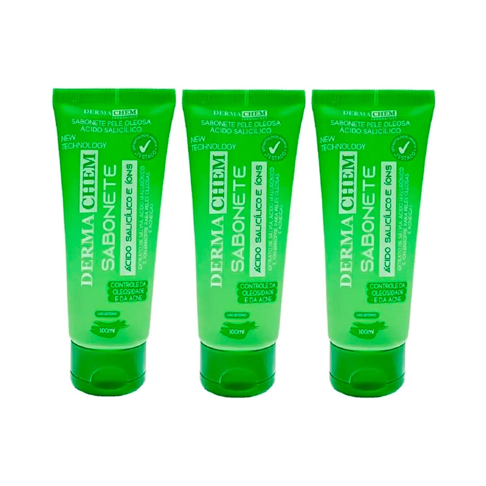 Kit 3 Sabonete Pele Oleosa Ácido Salicílico Dermachem 100ml | Shopee Brasil