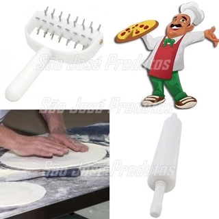 Kit Rolo Furador De Massa 12 Cm + Rolo C/ 40 Cm P/ Pizza