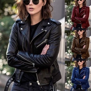 Jaqueta De Couro Sintético Feminina Slim Com Zíper/Moto em Promoção na Shopee Jaqueta De Couro Sintético Feminina Slim Com Zíper/Moto