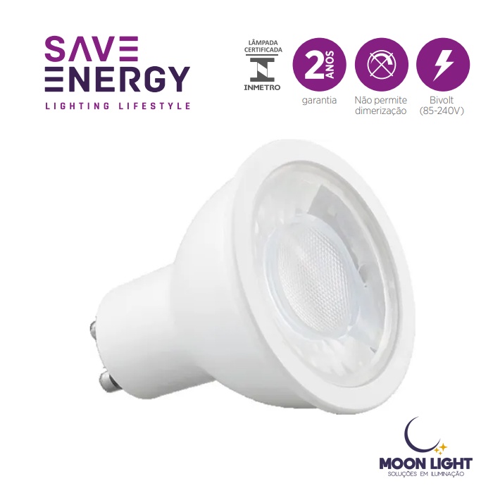 Lampada Dicroica Led Mr16 4,8w 24º - Save Energy 85-240v - 2 Anos De Garantia