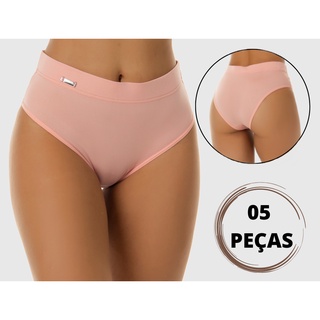 Kit 5 Calcinha Cós Alto Compressão Abdominal Segura Barriga Microfibra Luxo