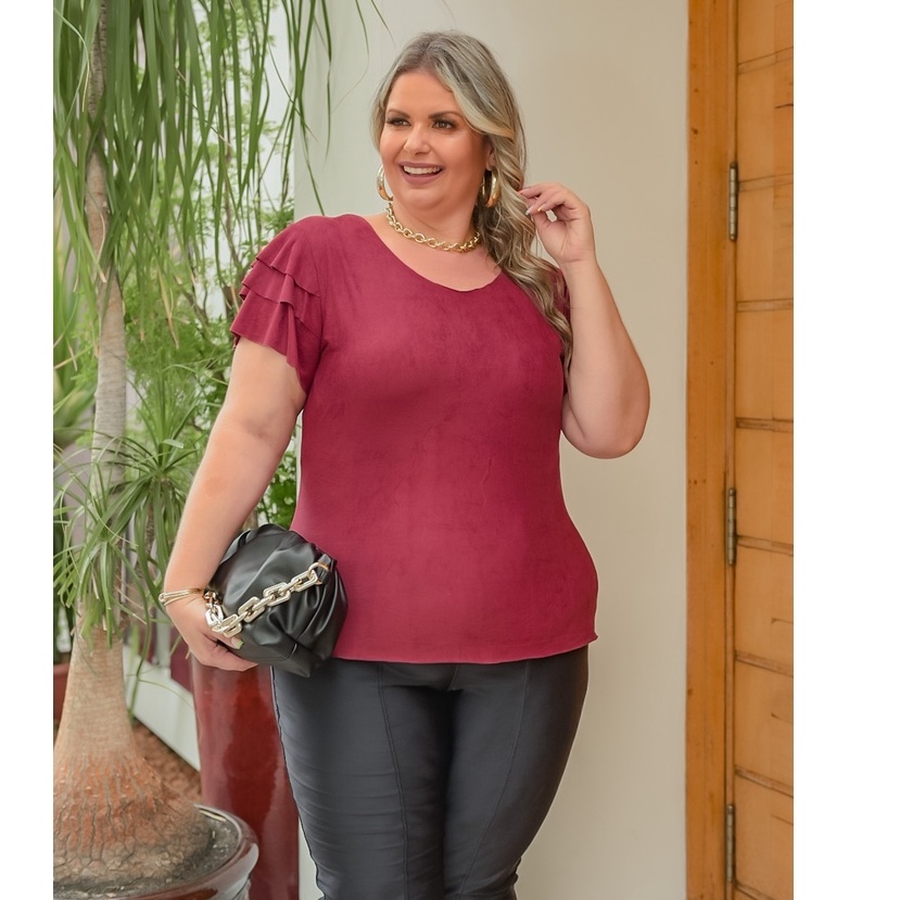 Blusa Suede Plus Size Moda Feminina Blusinha Manga 3 Babadinho Camisa Varias Cores Lancamento Shopee Brasil