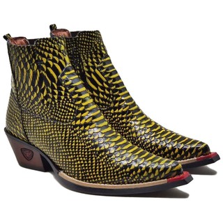 Bota Texana Masculina Country Botina Bico Fino Couro Jacaré Cano Curto 3000 Amarelo