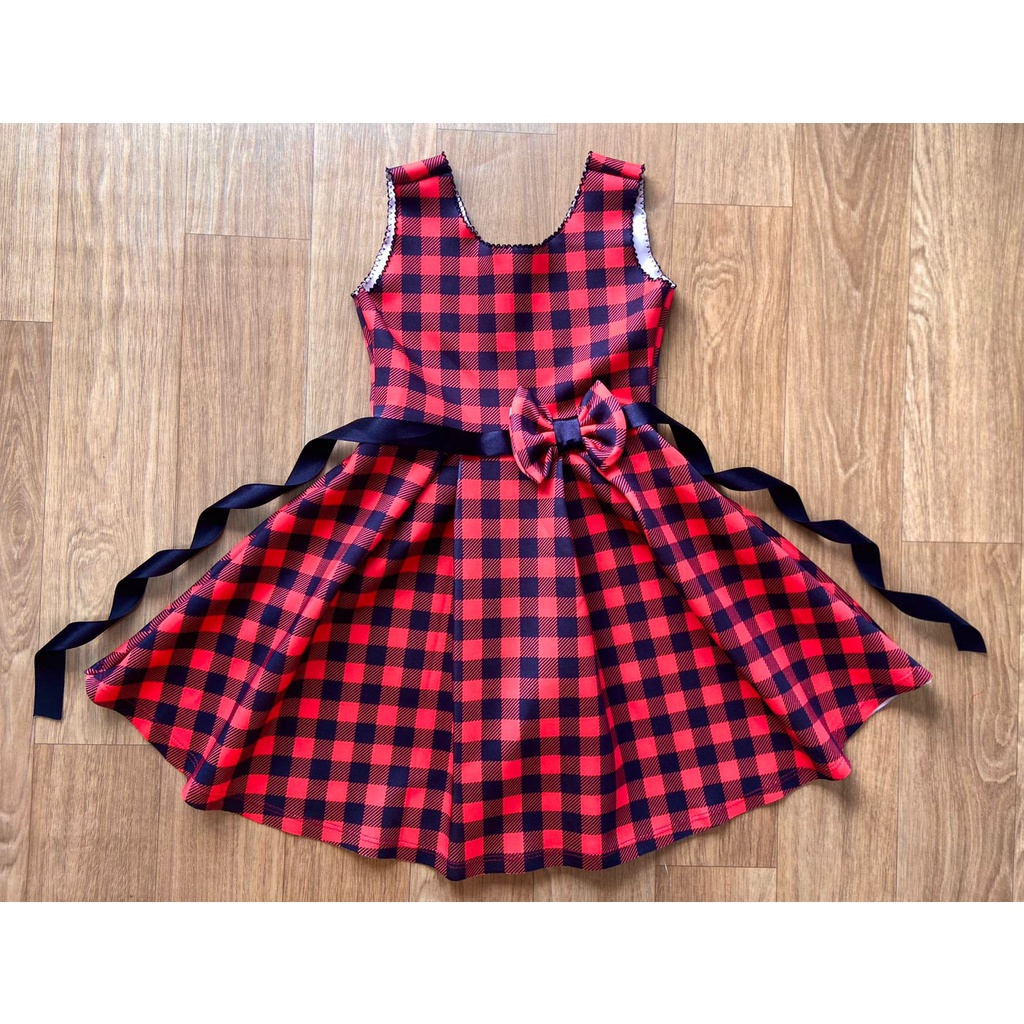 Vestido Infantil Xadrez Preto com Faixa na Cintura - Big Bless