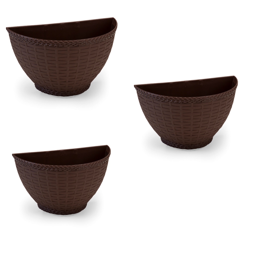 Kit 3 Vasos De Parede Rattan Jardim Orquídea Meia Lua Cores