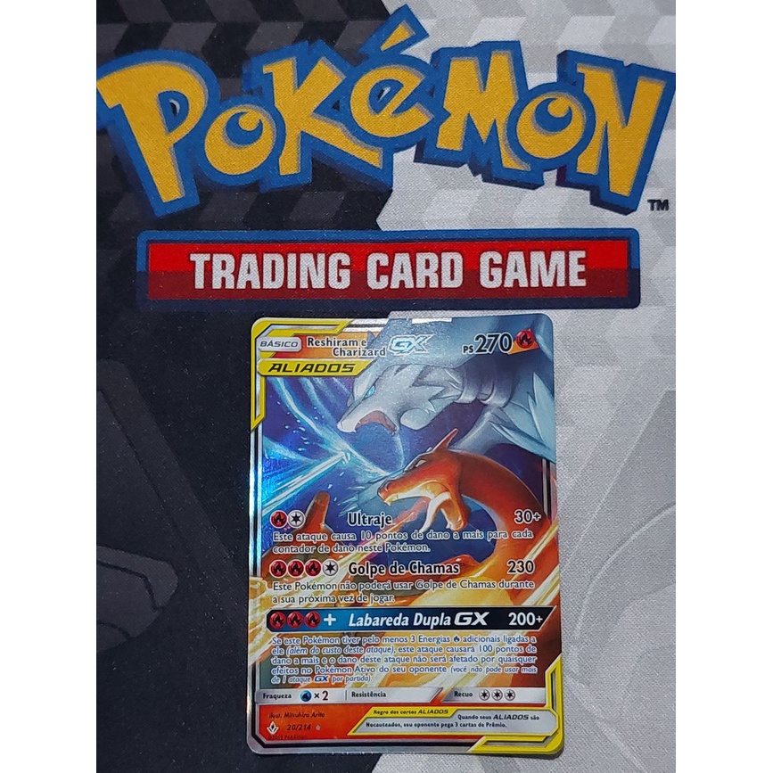 Carta Pokémon Reshiram e Charizard GX Aliados Elos Inquebráveis