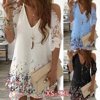 Metade Mangas Imprimir Floral Vestido Mulheres Causal Fora Do Ombro Midi Vestido V Neck Lace Casual Vestidos De Festa Plus Size
