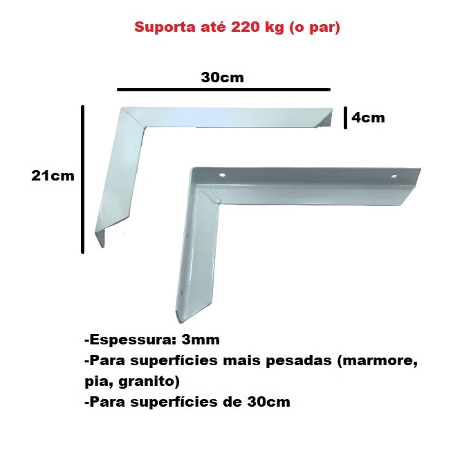 Kit 4 Peças Suporte Cantoneira 30cm Extra Forte até 220kg para Marmore ...