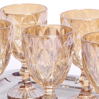 Jogo Taça diamond 300ml 6 peças - Âmbar dourada metalizada ou azul platinada - Vinho, água, suco e refrigerante