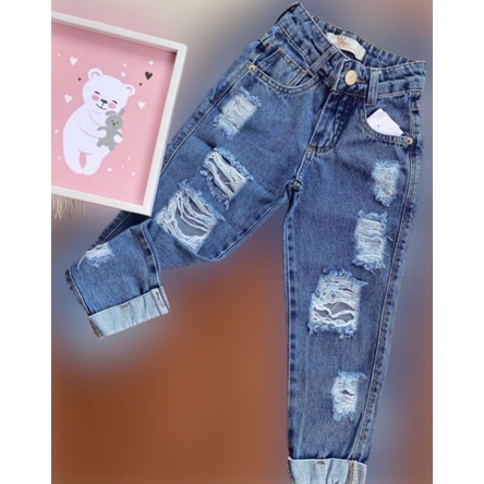 Roupa Infantil Calça Jeans Jogger Destroyed Rasgada Menino Juvenil