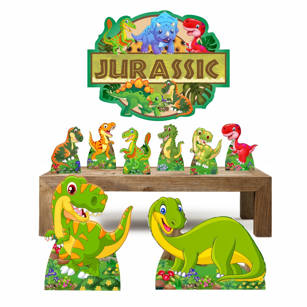 Kit Festa Prata Painel + Display Dinossauro Cute Desenho