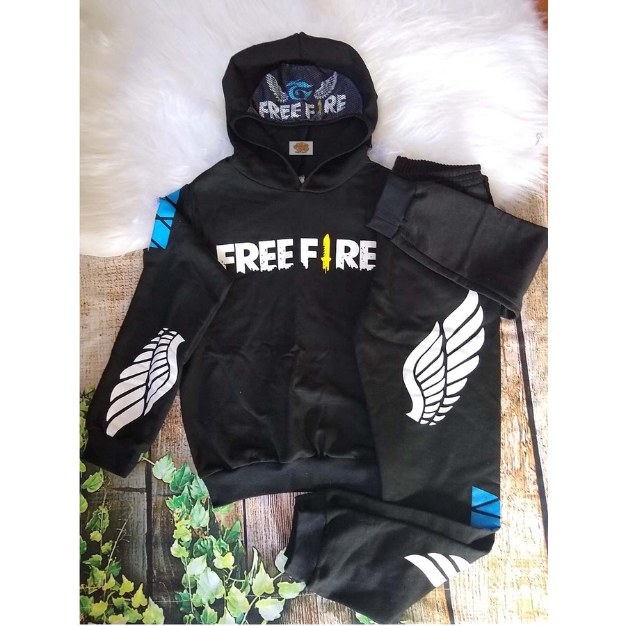 Conjunto Moletom Free Fire Infantil Juvenil Peluciado Preto