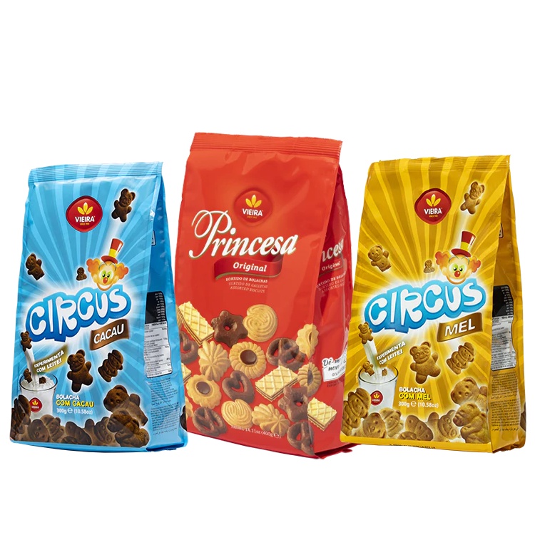 Bolacha Sortido Princesa 400G e Bolachas Circus Cacau e Mel 300G - Vieira Importado de Portugal