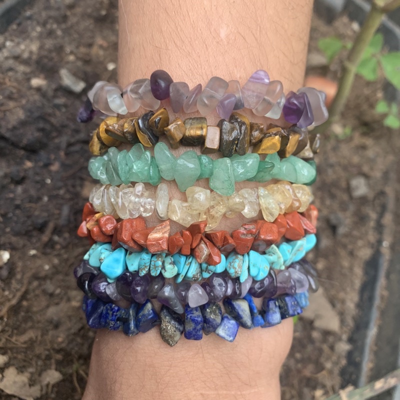 Pulseiras em Cascalho de Pedras e Cristais Naturais pulseira de pedra ...