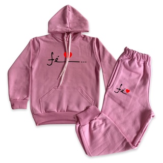 Conjunto de Moletom Fé Infantil Feminino com Capuz
