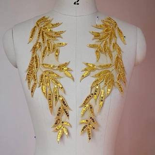 1 Par De Rendas Gold Leaf Flower Applique Vestido De Noiva Com Renda De Costura