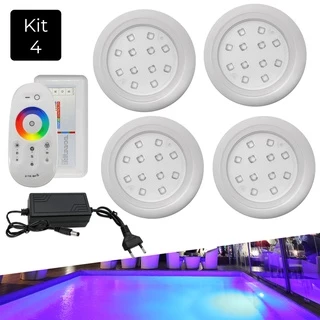 Kit Luminária Piscina Com Fonte 4 Superleds 18w + Módulo Rgb