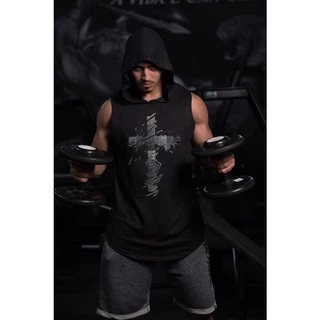 Regata Masculina Long com Capuz Cruz musculação academia fitness treino