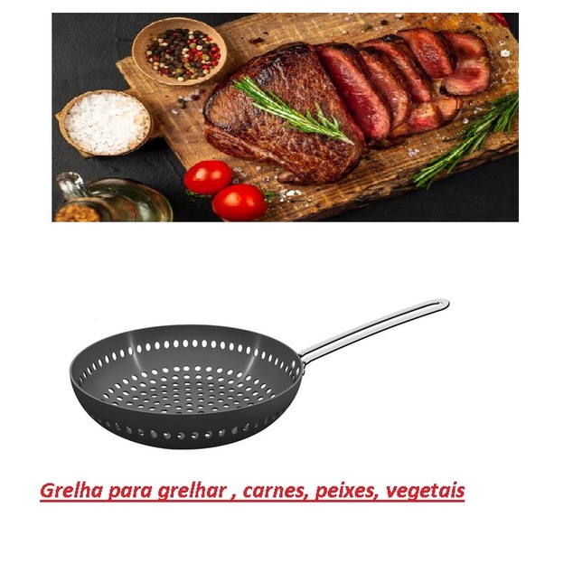 Panela Furada p/ Grelhar na Churrasqueira Grelha para Carnes Peixes ...
