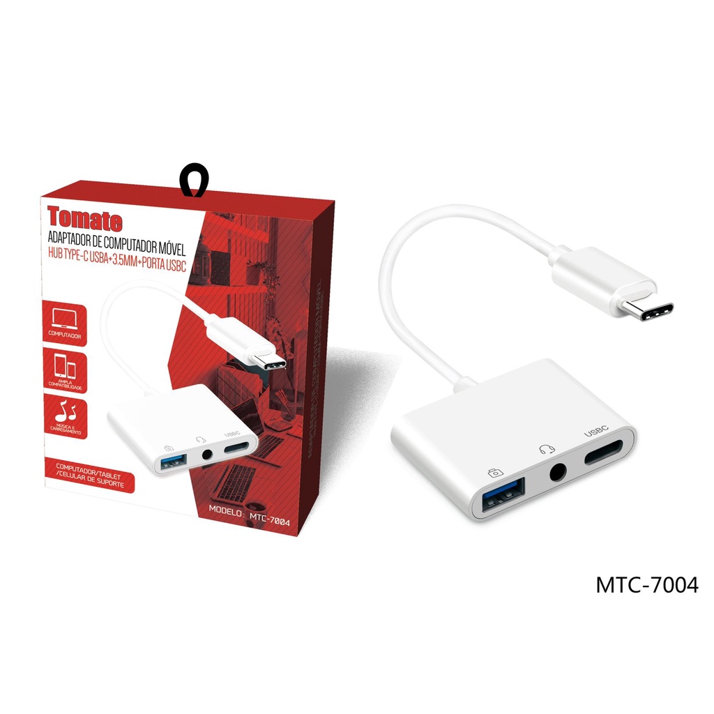 Adaptador de computador movel Hub Type C USBA + 3.5MM + PORTA USBC
