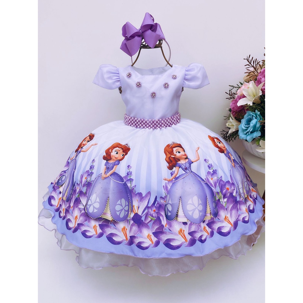 Vestido Jardim Encantado Princesa Sofia Rapunzel De Festa - R$ 78,98