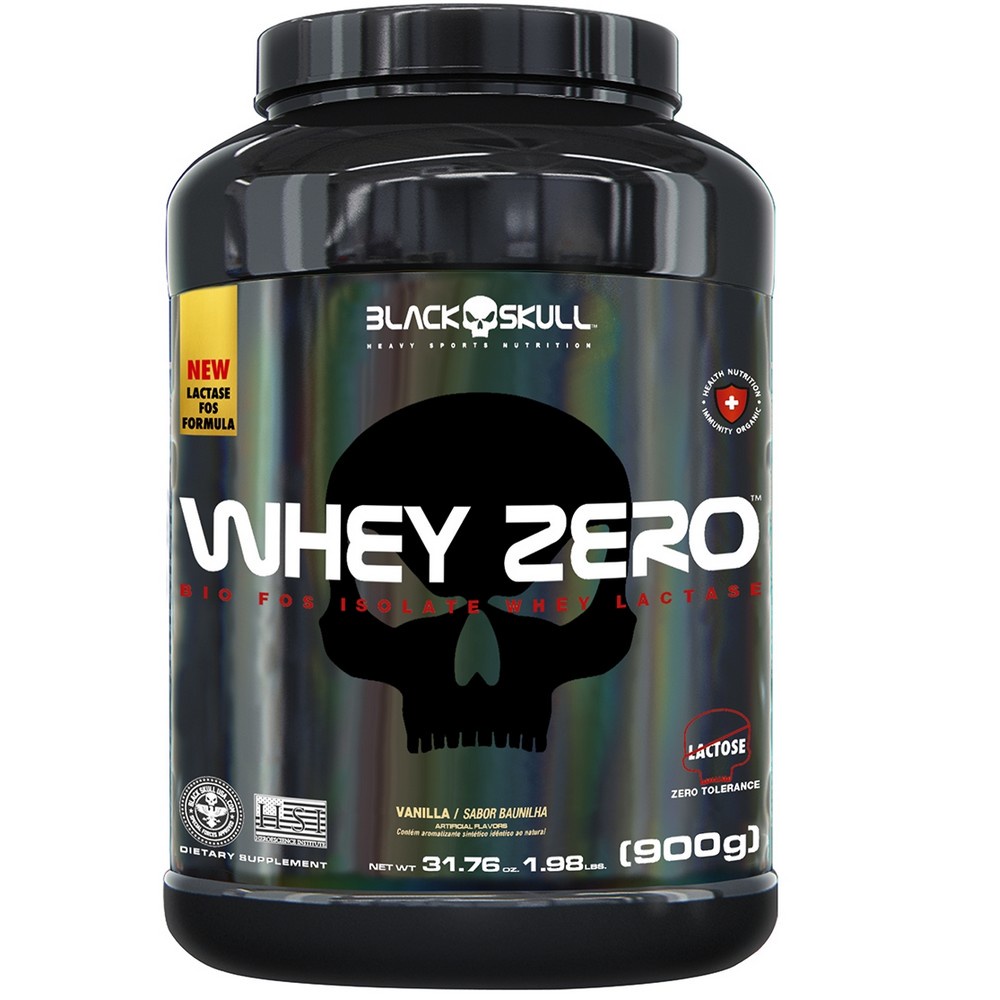 Whey Zero – Whey Protein Isolado – Com Enzima Lactase – (900g) – Black Skull