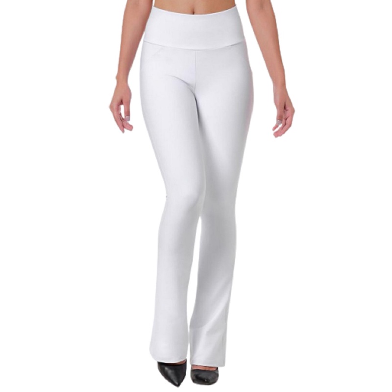 Calça Legging Flare Bailarina Suplex Cós Cintura Alto Branco