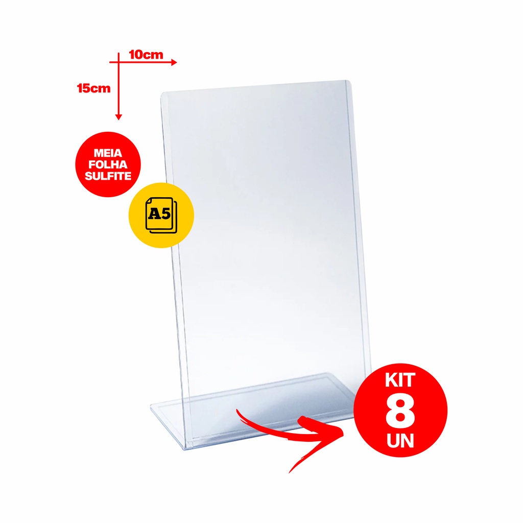 Kit 8 Displays Expositor Transparente PS 10x15 em L vertical, Porta ...