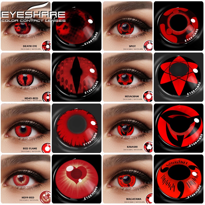 EYESHARE 2 Peças Lentes De Contato Coloridas Para Olhos/Anime/Cosplay Com Vermelhas/Maquiagem De Beleza Dia Das Bruxas Pupils 14,5mm