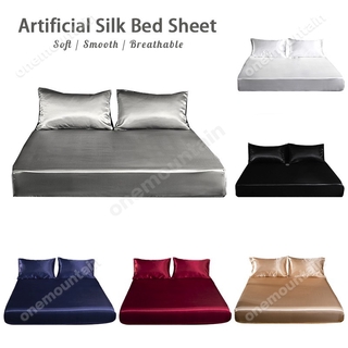 Lençol De Seda Satin Fitted Bed Sheet Single/Super Full (Duplo)/Queen Bedsheet Confortável Conjunto De Roupa De Cama Soft Cool Touch & Pillowcase Bolster Case