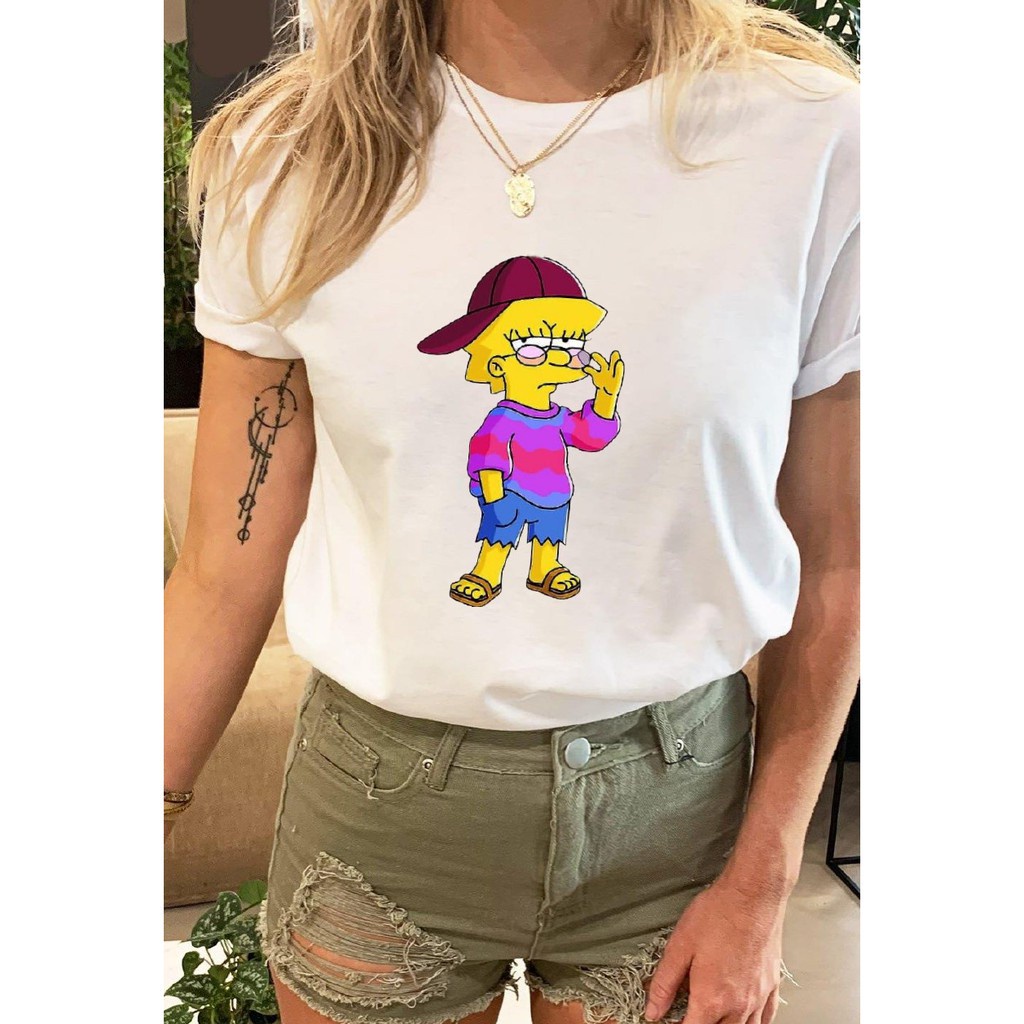 Camiseta Lisa Simpson Moda Tumblr T-shirt Unissex Poliéster