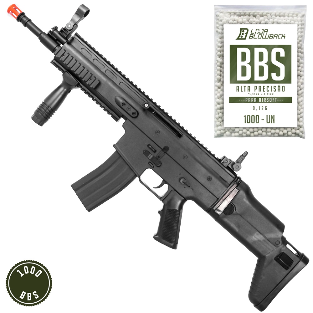 Rifle De Pressão Scar L Airsoft Spring Vigor Munição 6mm + 1000 BBS ...